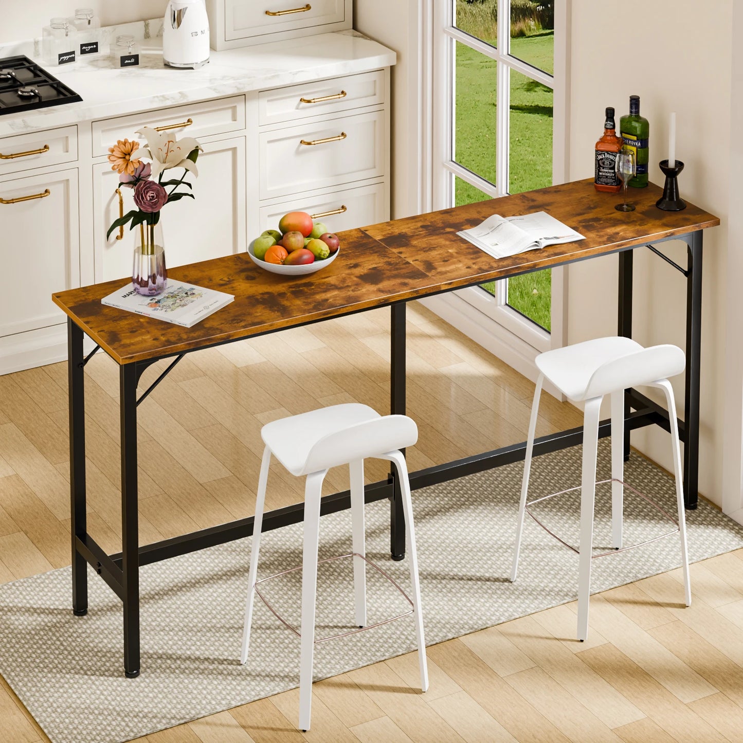 JHK Rectangular High Top Coffee Table With Sturdy Metal Frame