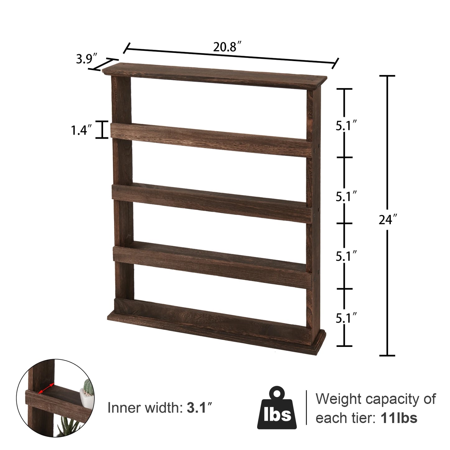 Wall Mounted Torched Bamboo Spice Rack Multi Tier Storage Shelf
