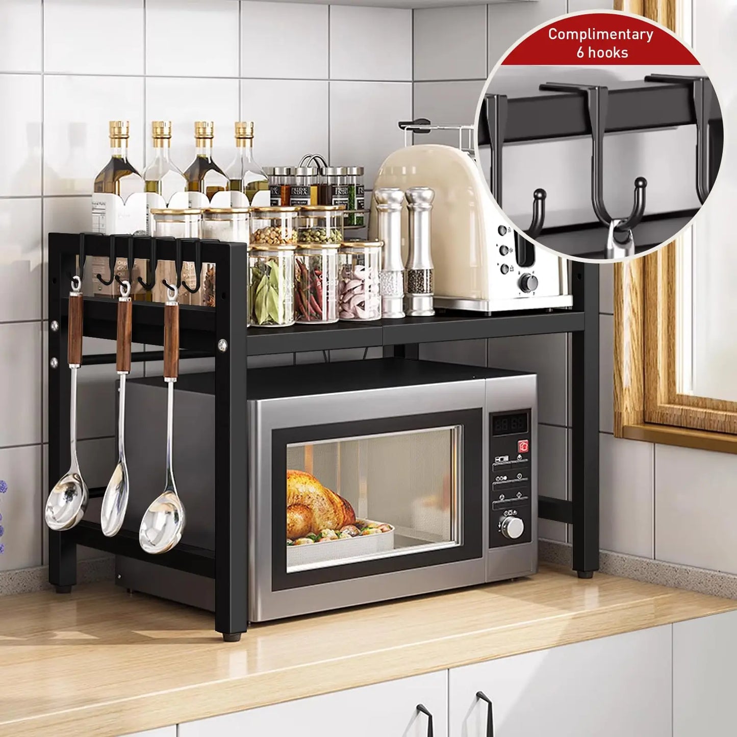 Expandable Microwave Shelf Organizer For Countertop Tableware Storage