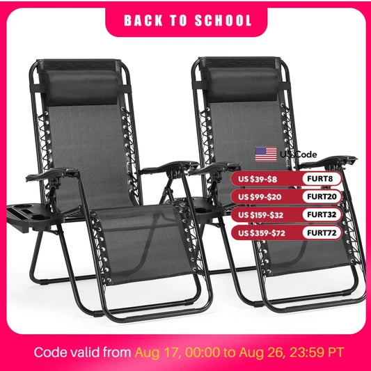 JHK Zero Gravity Portable Outdoor Recliner With Cup Holder