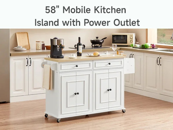 Mobile Wooden Kitchen Island Cart With Drop Leaf Storage Drawers