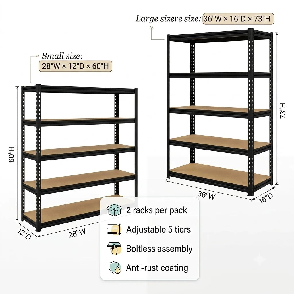 Heavy Duty Five Tier Adjustable Metal Wood Storage Rack