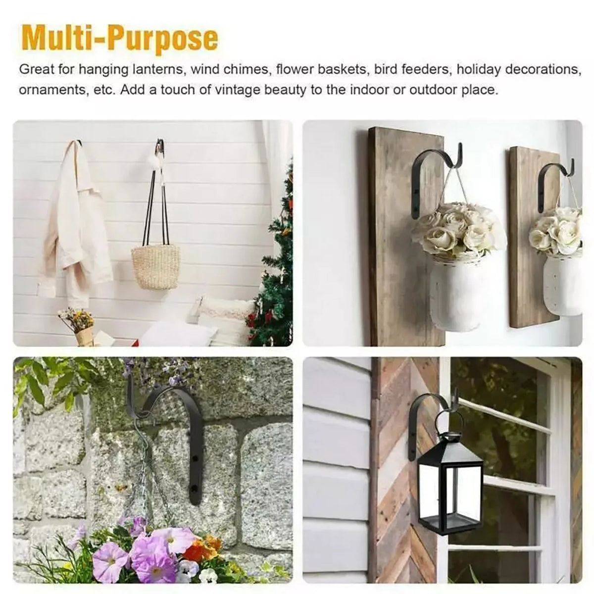 Wrought Iron Wall Hook Brackets for Hanging Plants and Lanterns