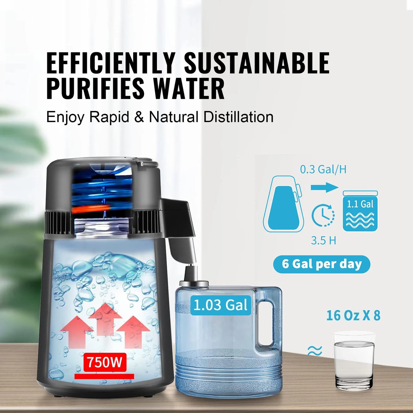 SucceBuy 750W Countertop Water Distiller 4L Stainless Steel Purifier