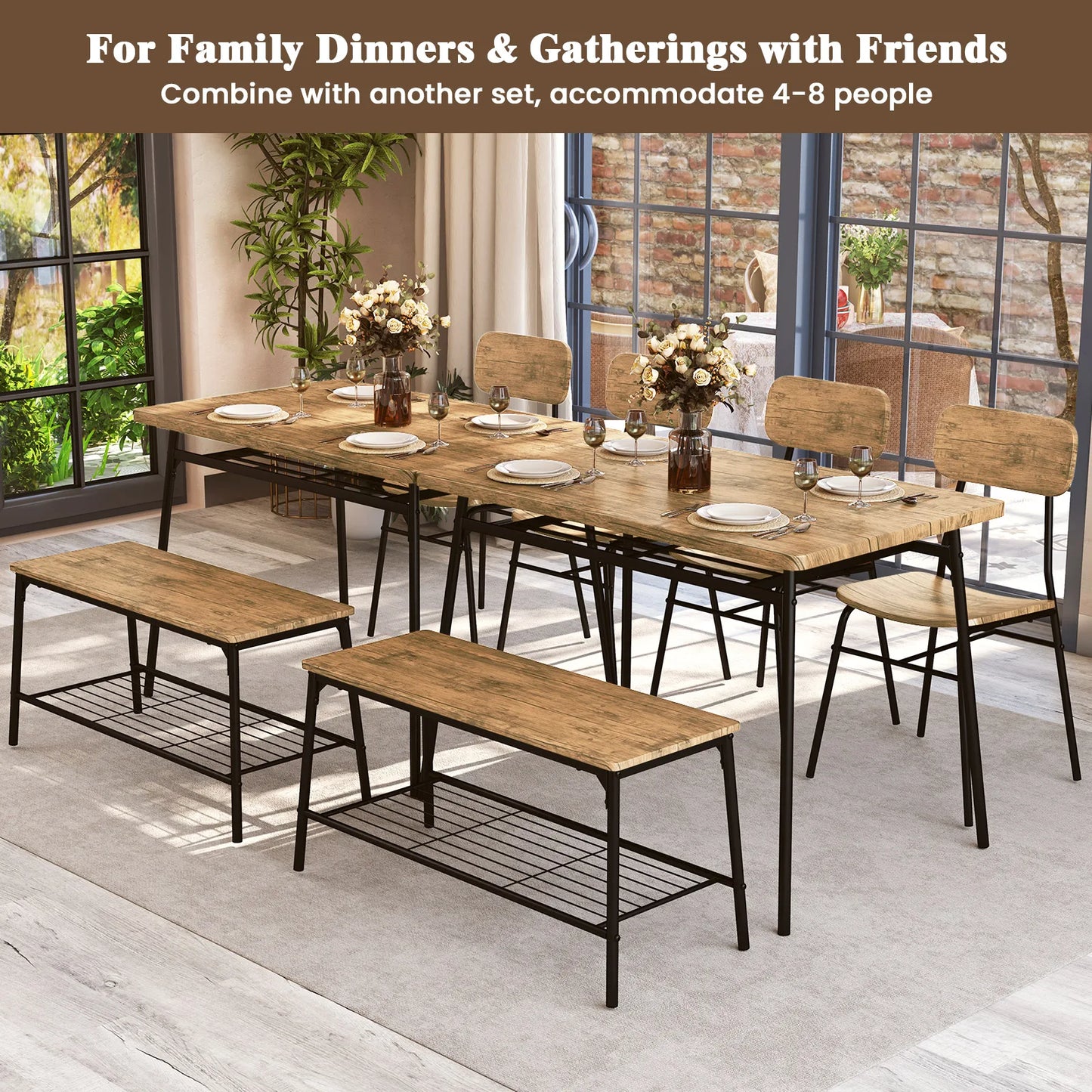 HOMASIS 4 Piece Dining Table Set With Bench And Chairs