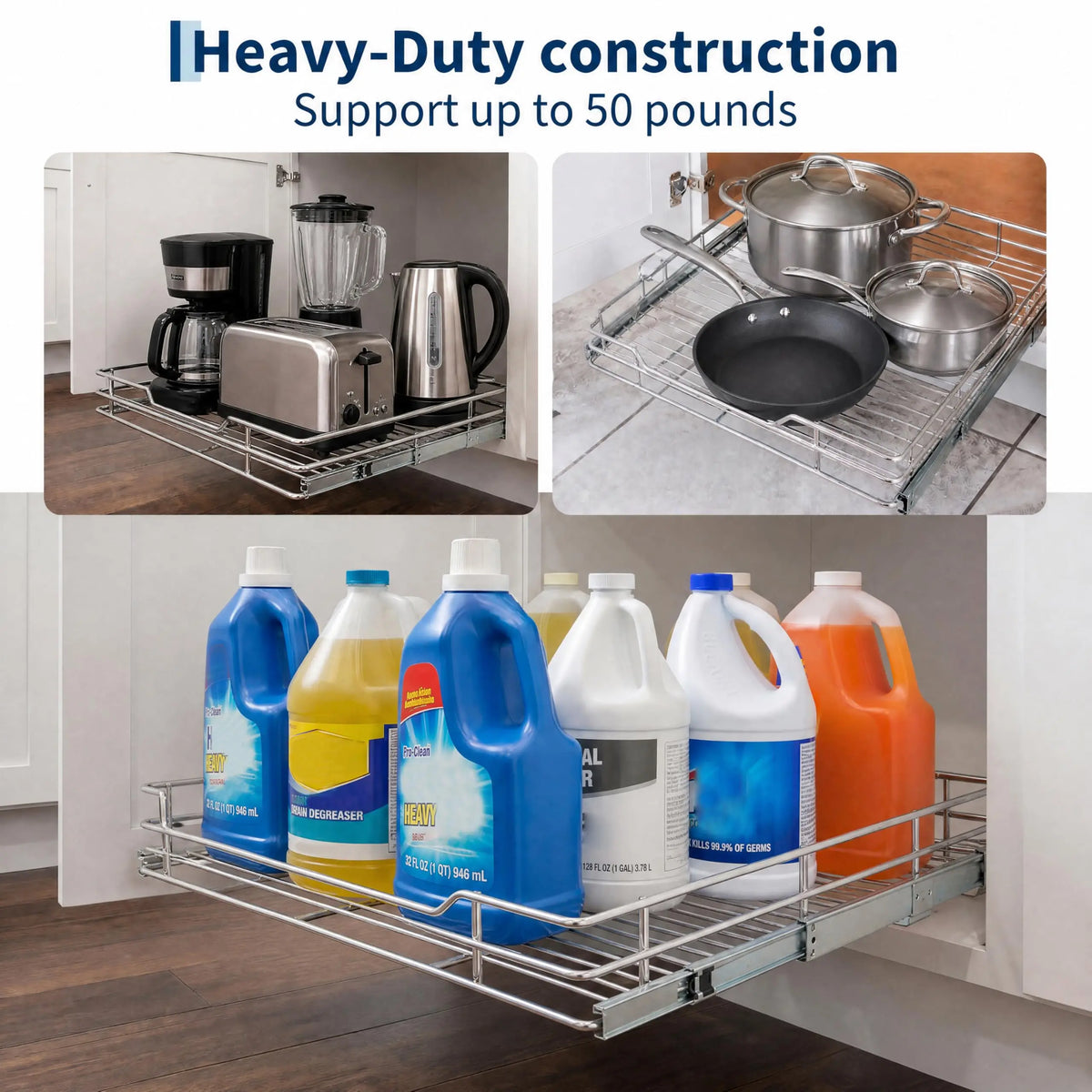 HiMISS Pull Out Cabinet Organizer Heavy Duty Sliding Storage Shelf