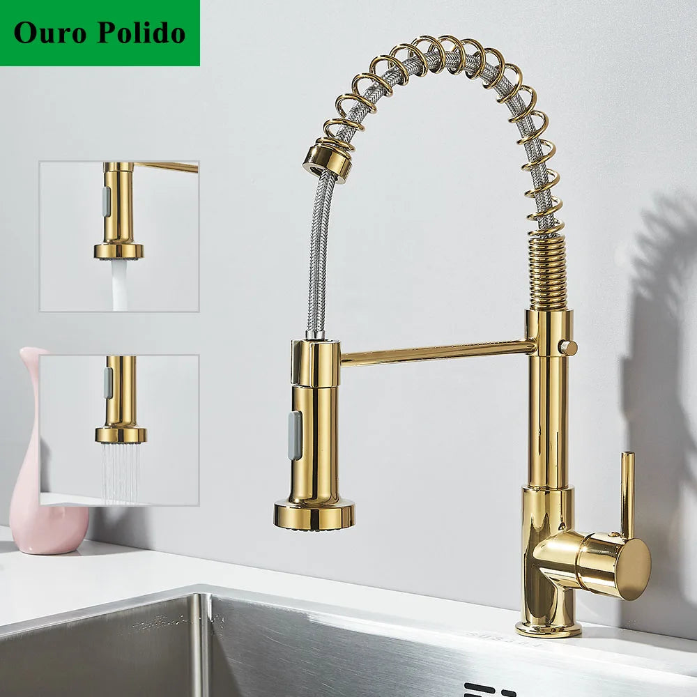 Shbshaimy Rose Gold Chrome Deck Mount Pull Down Kitchen Faucet