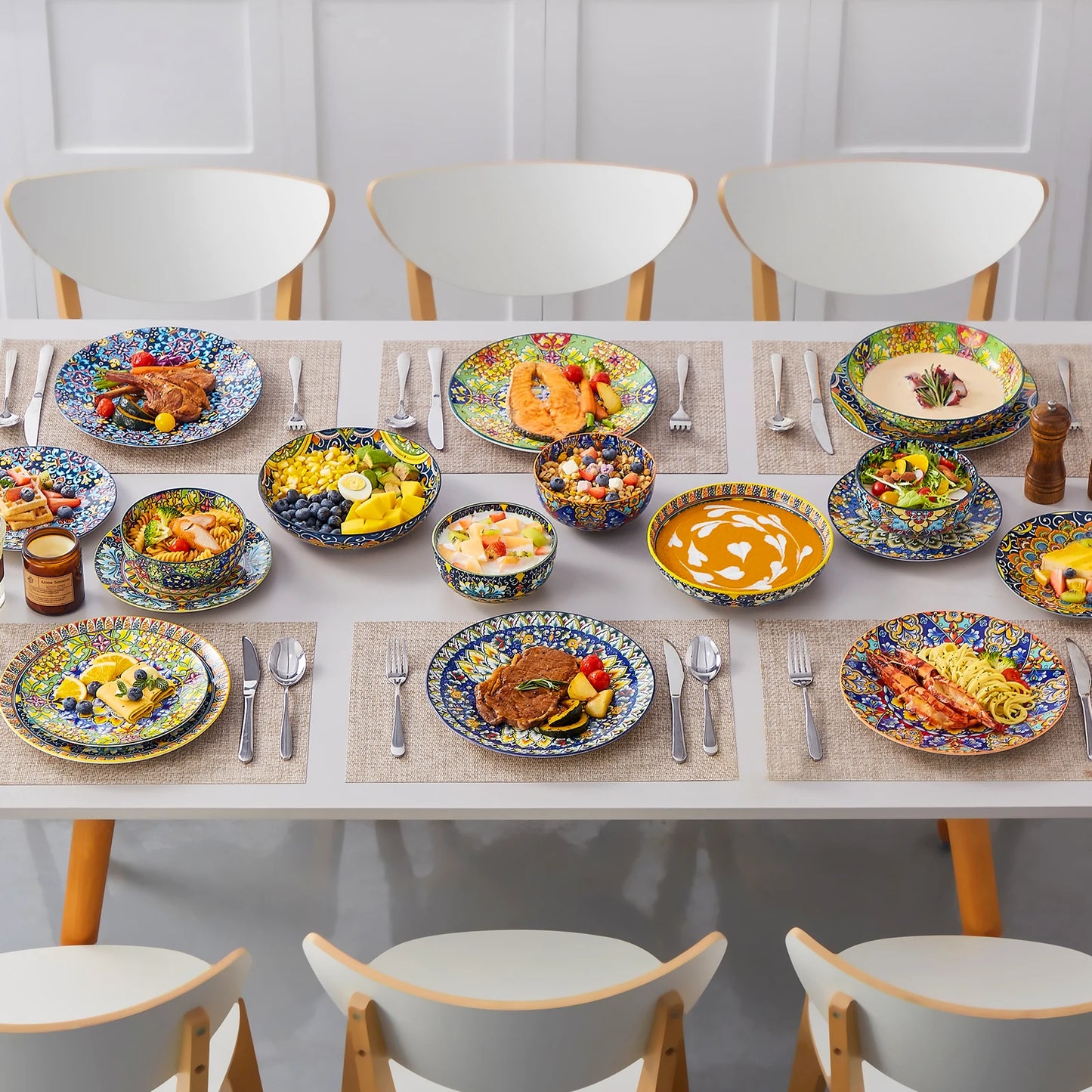 Malacasa Premium Porcelain Ceramic Dinnerware Set Bohemian Plant Design