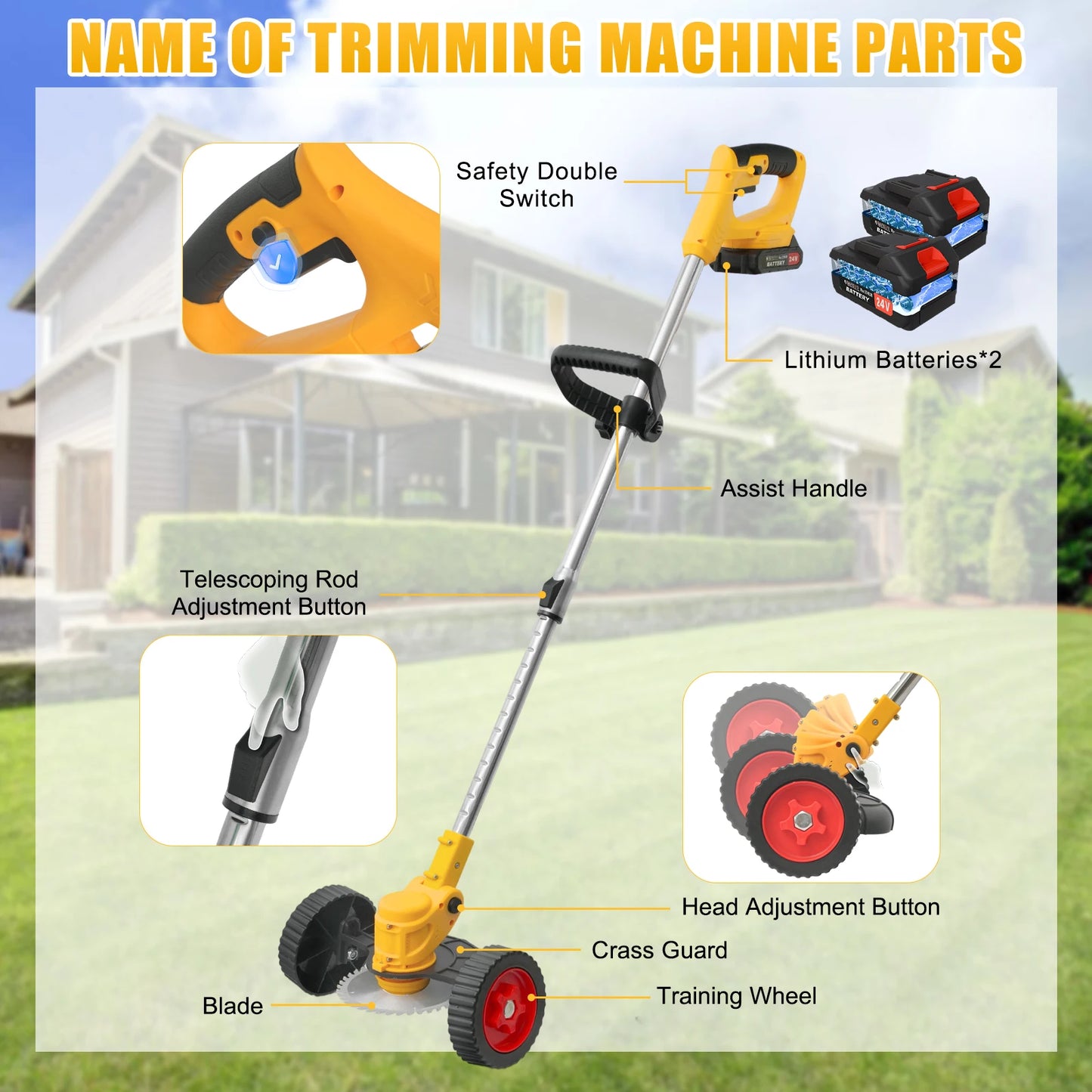 Cordless 21V Brushless Electric Grass Trimmer With Charger