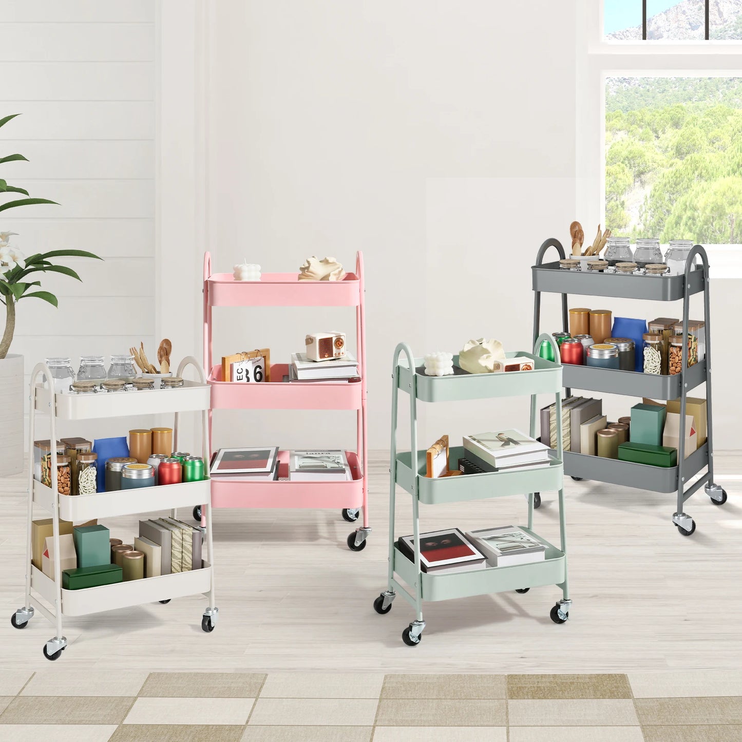 JHK 3 Tier Metal Rolling Storage Cart With Lockable Wheels