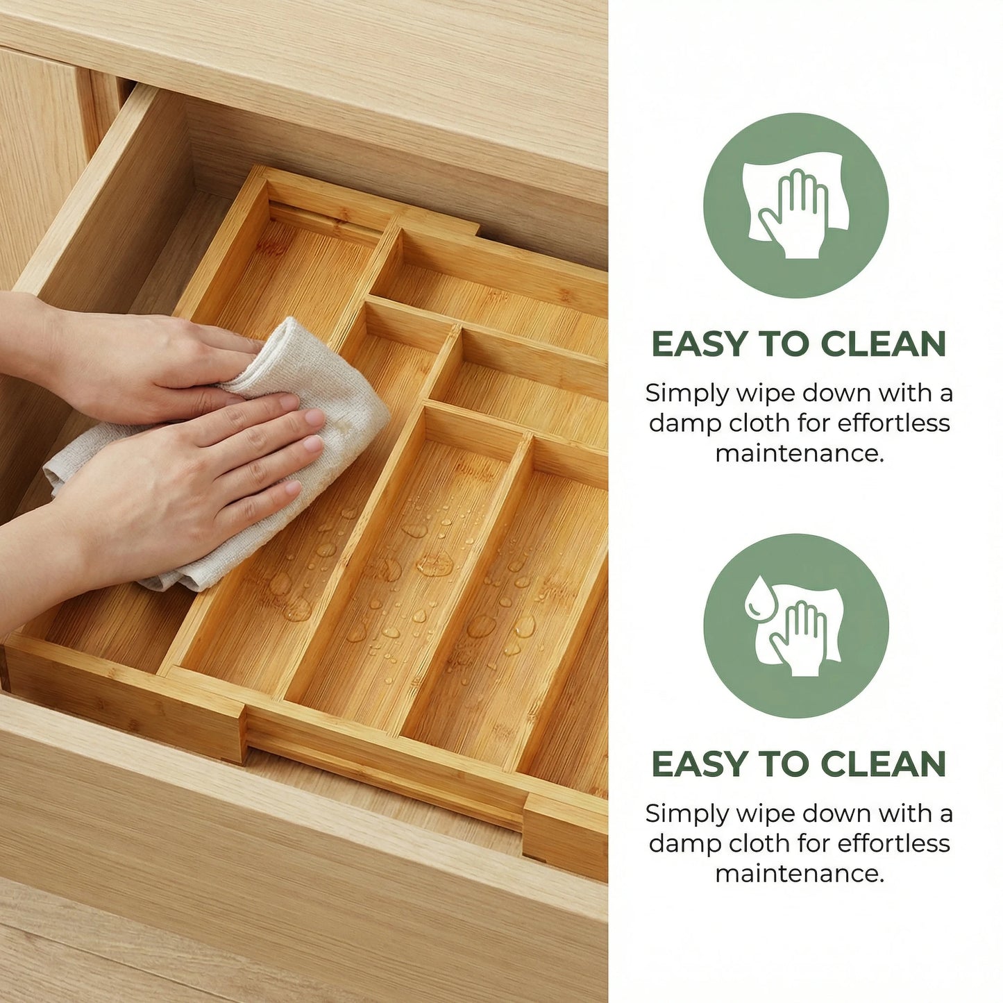 Bamboo Expandable Adjustable Kitchen Utensil Drawer Organizer