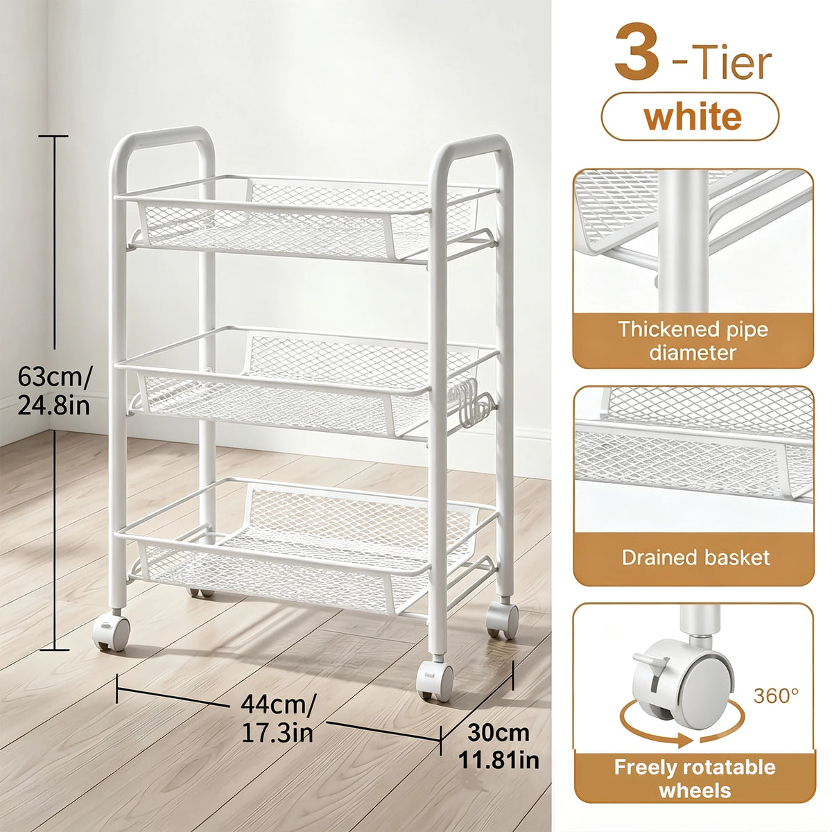 DO DOWIN Metal Mesh Rolling Storage Cart With Wheels for Kitchen Organization