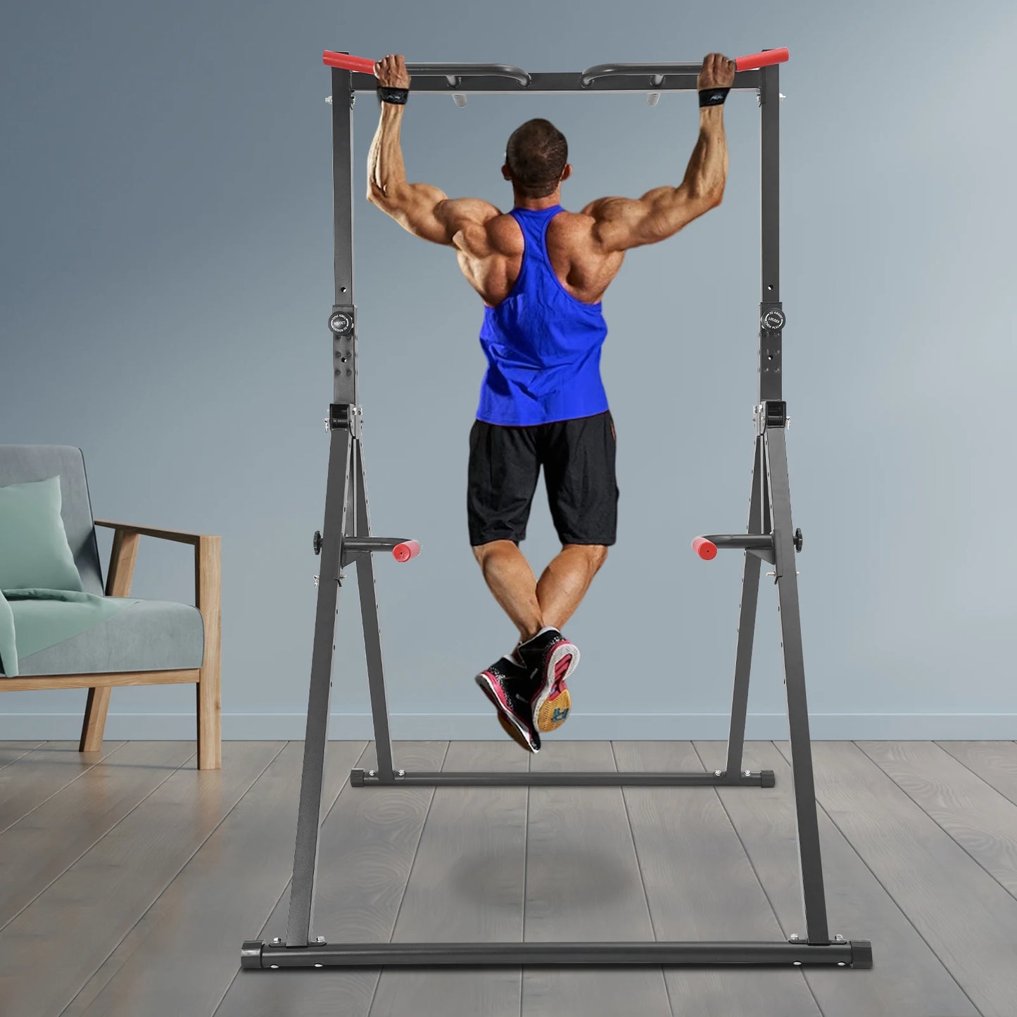 Height Adjustable Pull Up Bar Dip Station Power Tower Workout Chin Up Gym Equipment