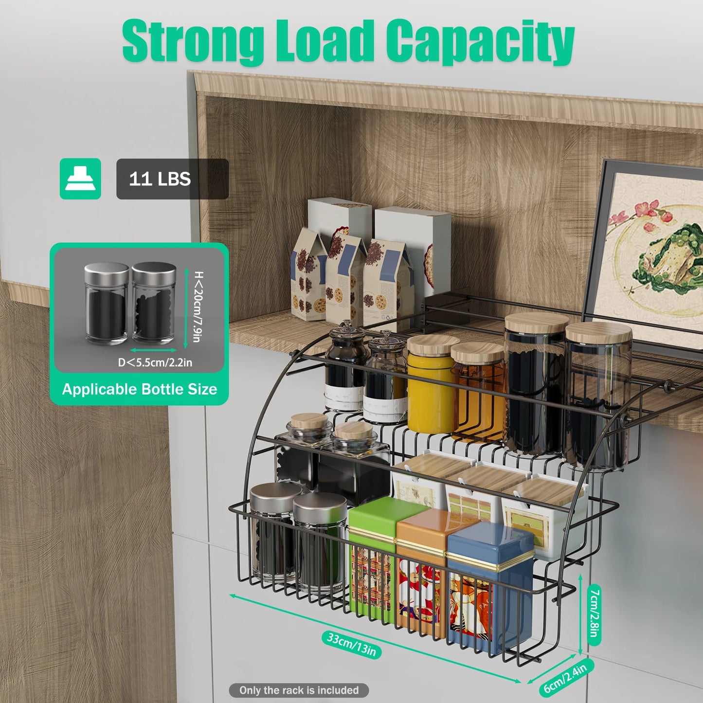 3-Tier Metal Spice Rack Organizer With Pull Down Cabinet Storage Shelf