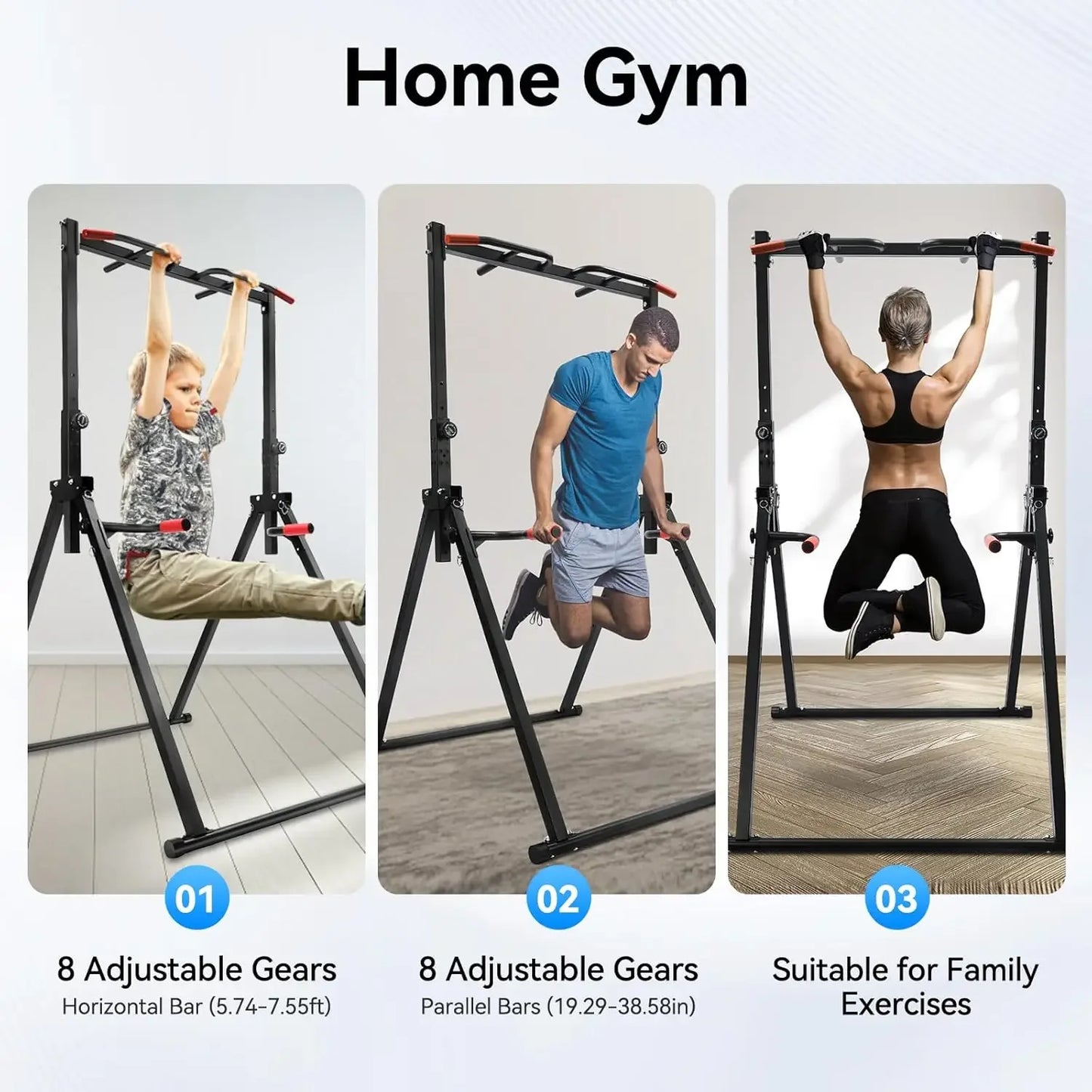 Height Adjustable Pull Up Bar Dip Station Power Tower Workout Chin Up Gym Equipment