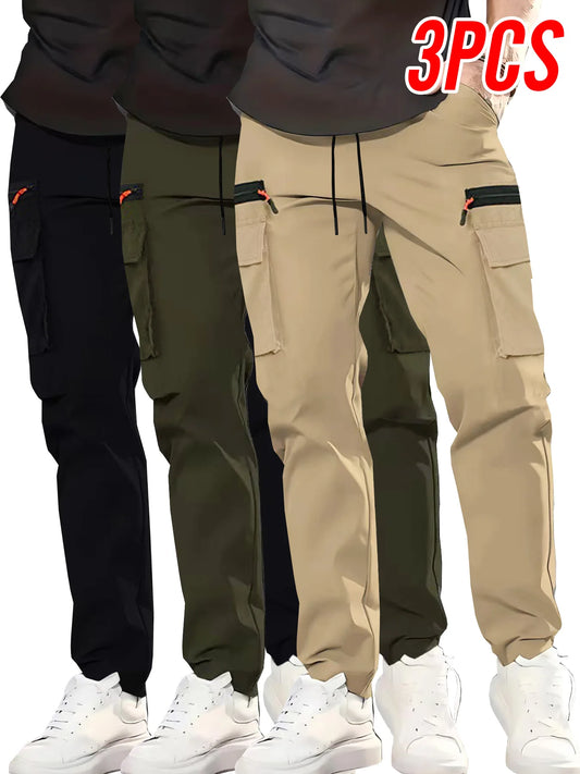 Men's Multi Pocket Cargo Pants With Zipper Straight Leg Trousers