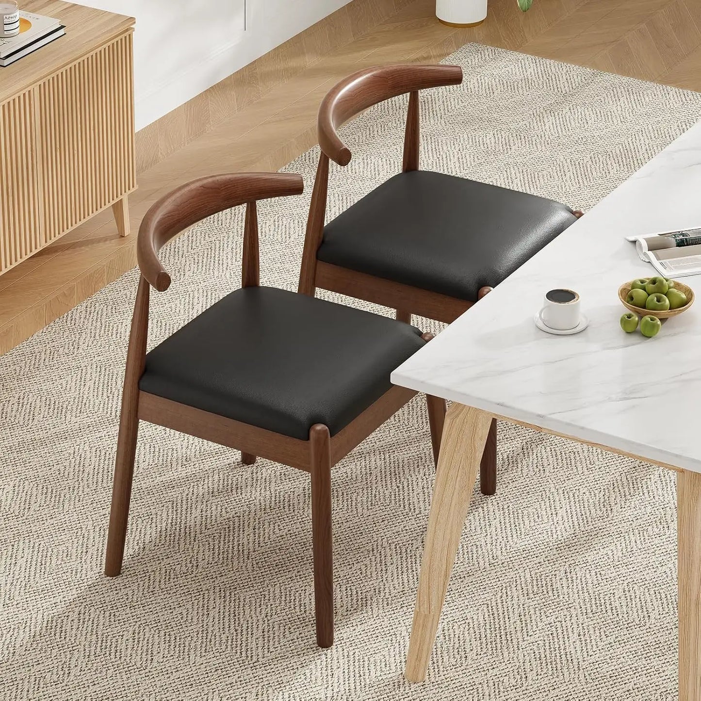 Farini Mid Century Modern Dining Chairs With Solid Wood Legs