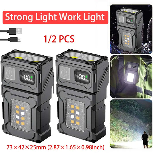 Rechargeable Led Flashlight With Tail Magnet And Cob Work Light