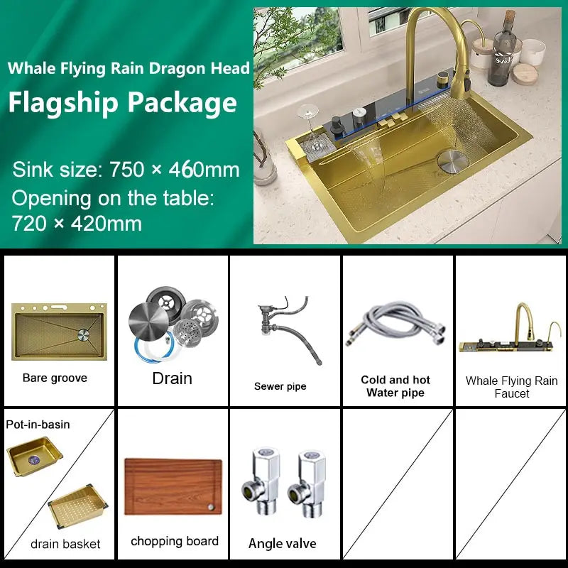 Telisiya Waterfall Stainless Steel Single Bowl Kitchen Sink Digital Display