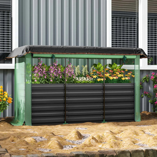 Outsunny Galvanized Metal Raised Garden Bed With Crop Cage And Shade Cloth