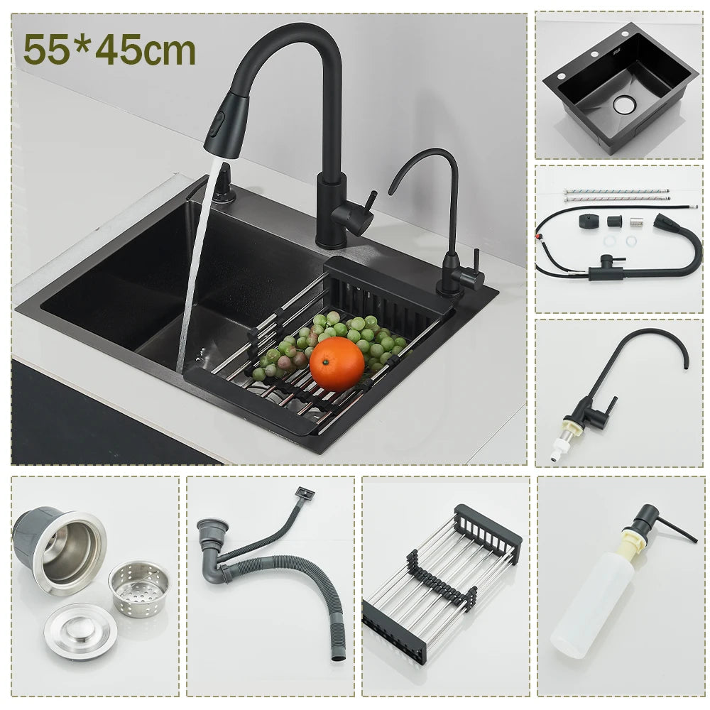 Stainless Steel Undermount Kitchen Sink With Integrated Faucet And Basin