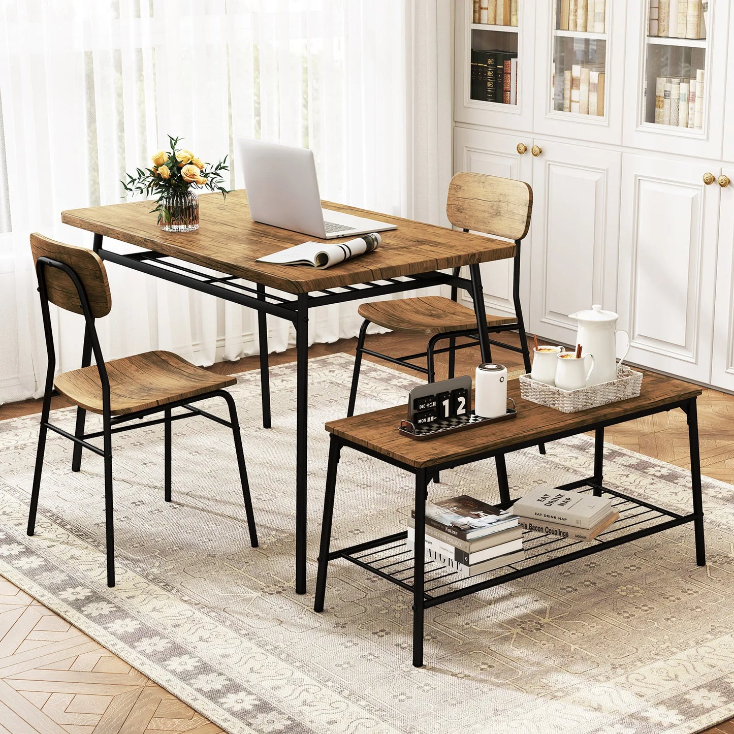 HOMASIS 4 Piece Dining Table Set With Bench And Chairs
