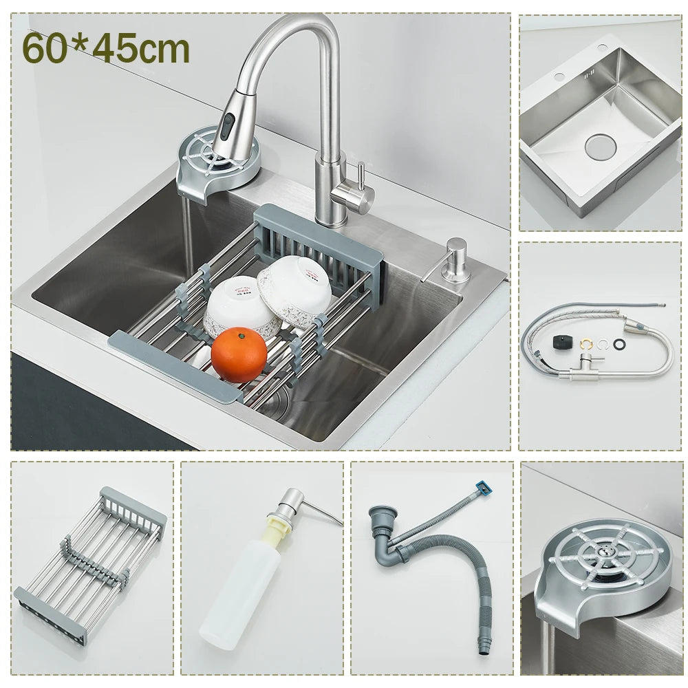 Stainless Steel Undermount Kitchen Sink With Integrated Faucet And Basin
