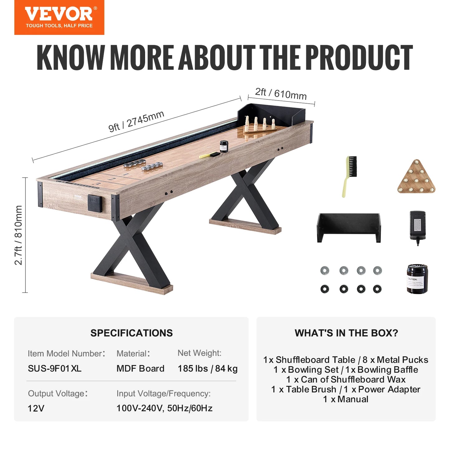 SucceBuy Led Shuffleboard Table With Bowling Combo For Family Games