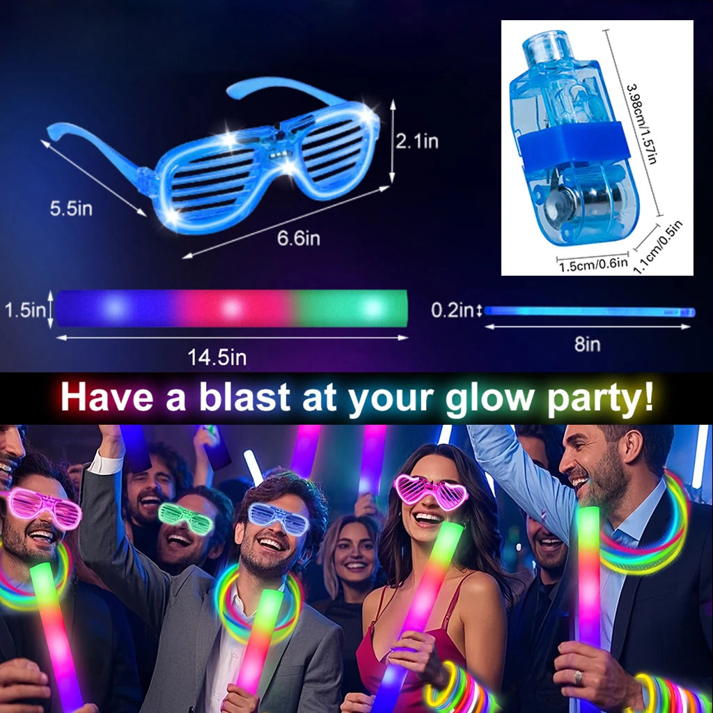 Glowing Party Decoration Set With Led Glasses And Foam Sticks