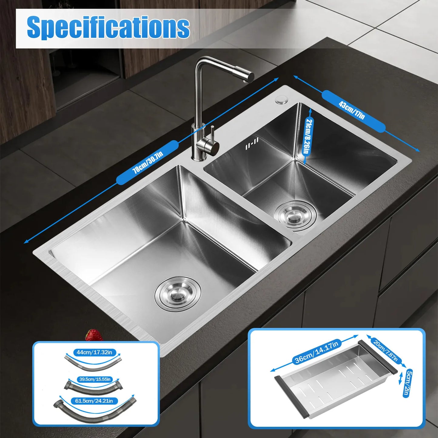 Stainless Steel Double Bowl Drop-in Kitchen Sink Rectangular