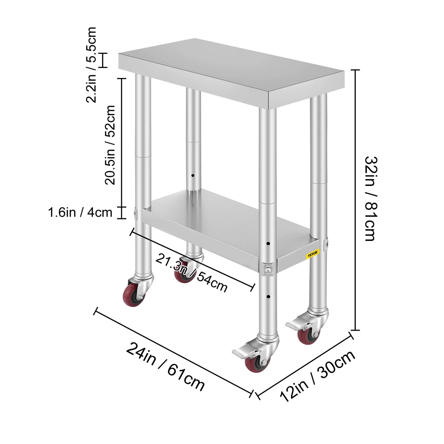 SucceBuy Stainless Steel Kitchen Prep Table With Casters And Backsplash