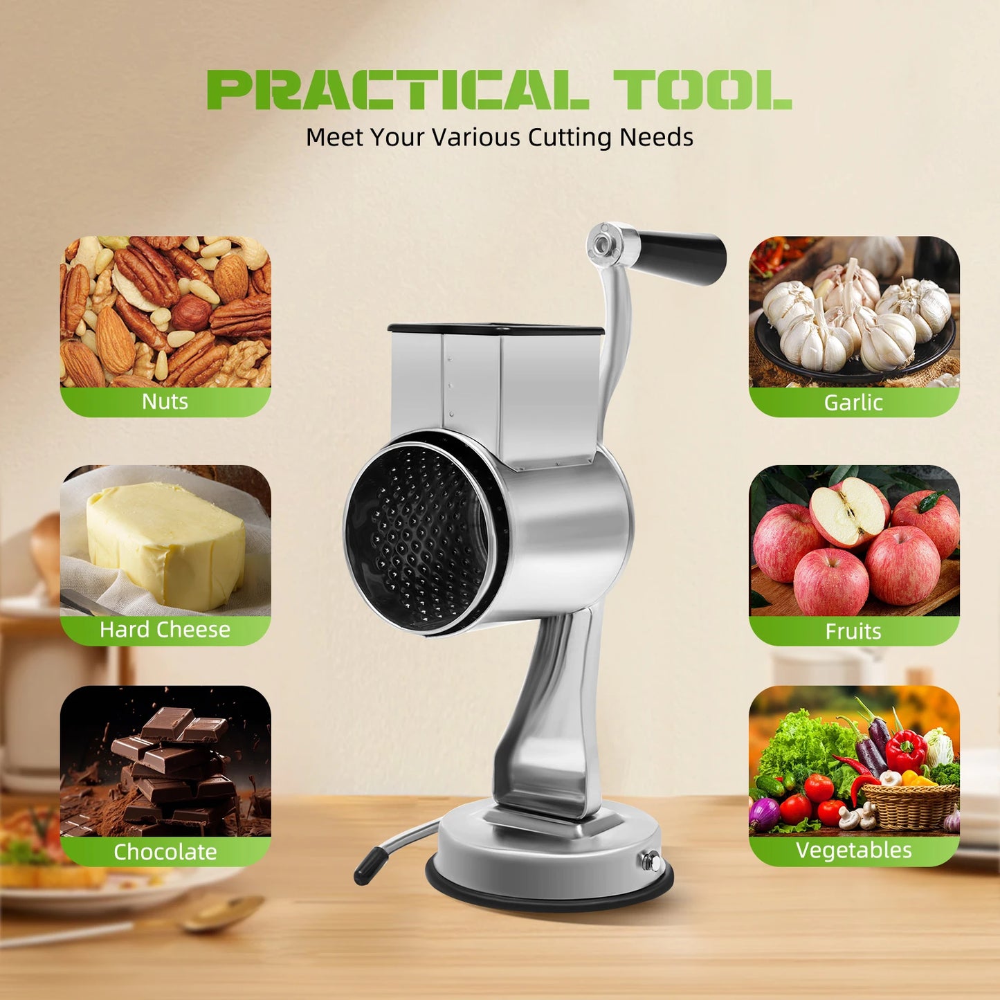 Five Blade Stainless Steel Rotary Grater For Vegetables