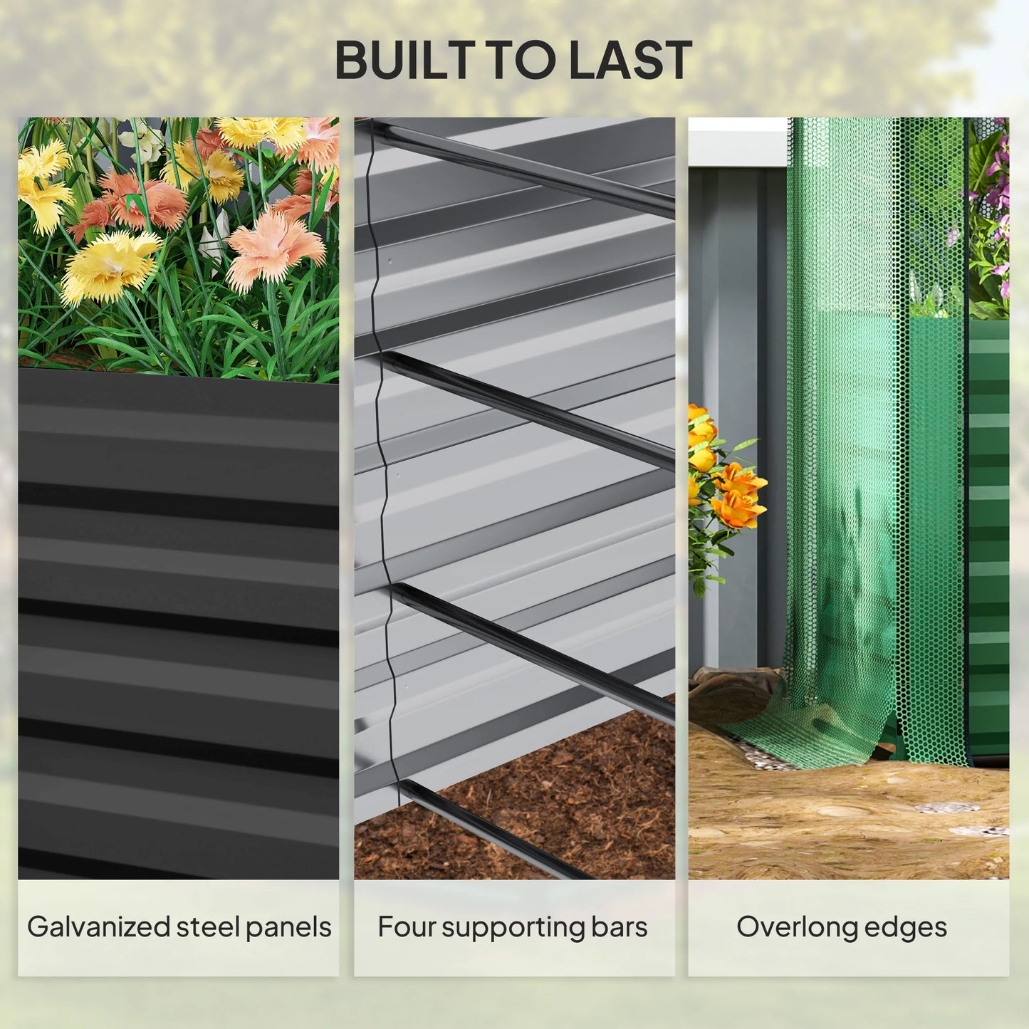 Outsunny Galvanized Metal Raised Garden Bed With Crop Cage And Shade Cloth