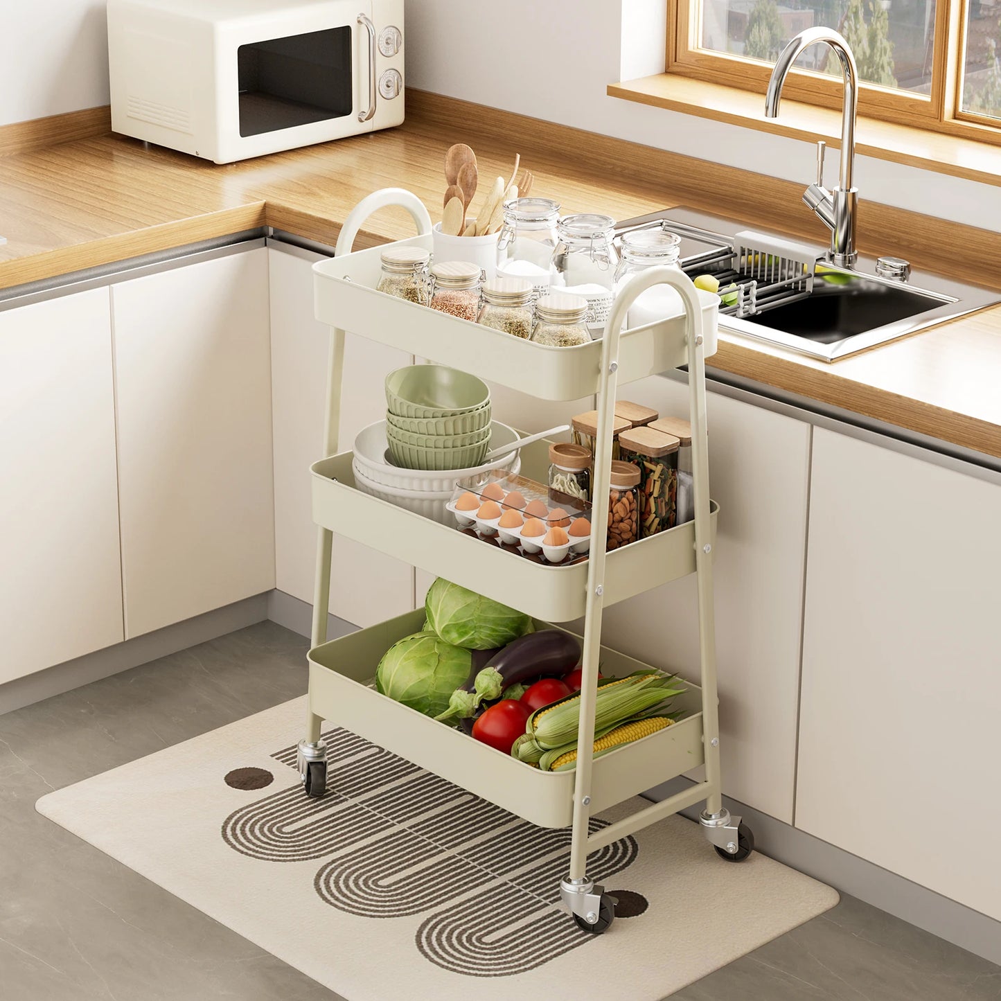 JHK 3 Tier Metal Rolling Storage Cart With Lockable Wheels