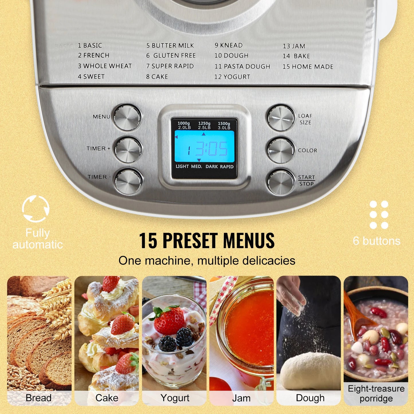SucceBuy 15-in-1 Automatic Bread Maker With Nonstick Pan