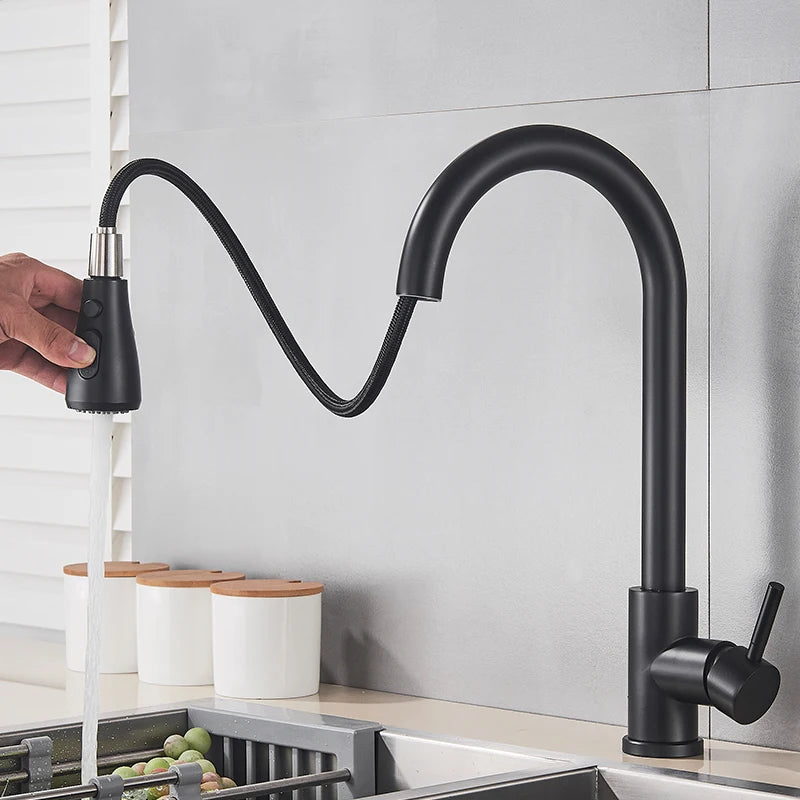 MYQualife Deck Mounted Pull Out Kitchen Sink Faucet