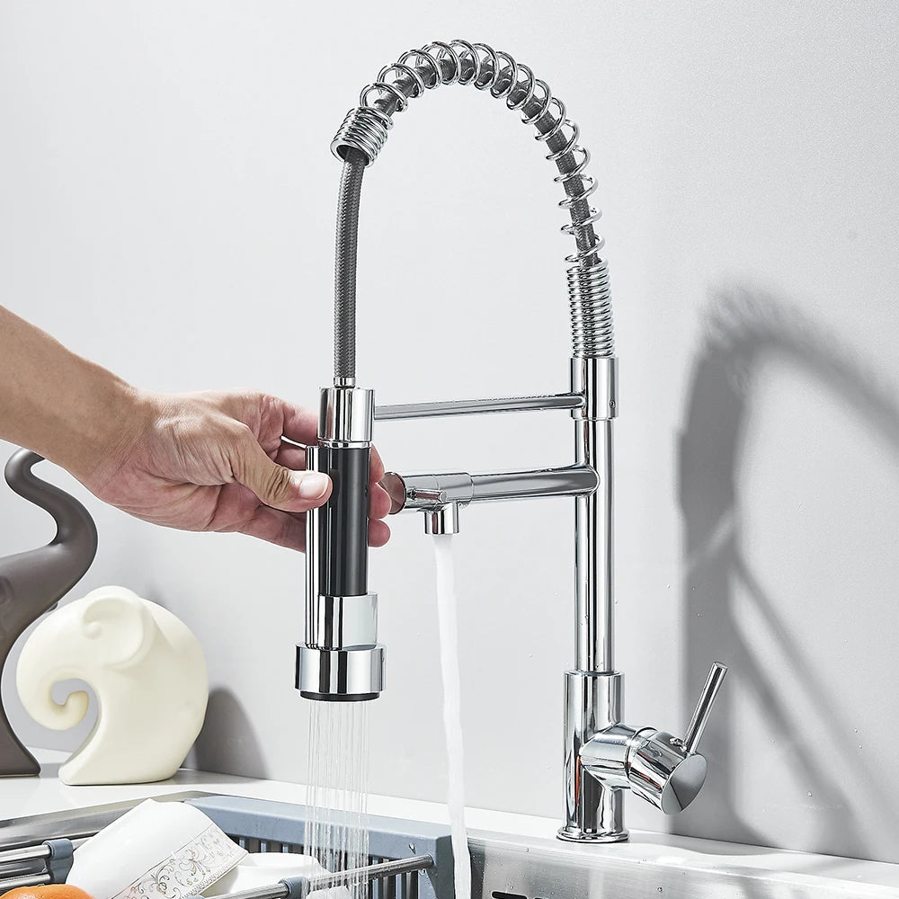 Shbshaimy Rose Gold Chrome Deck Mount Pull Down Kitchen Faucet