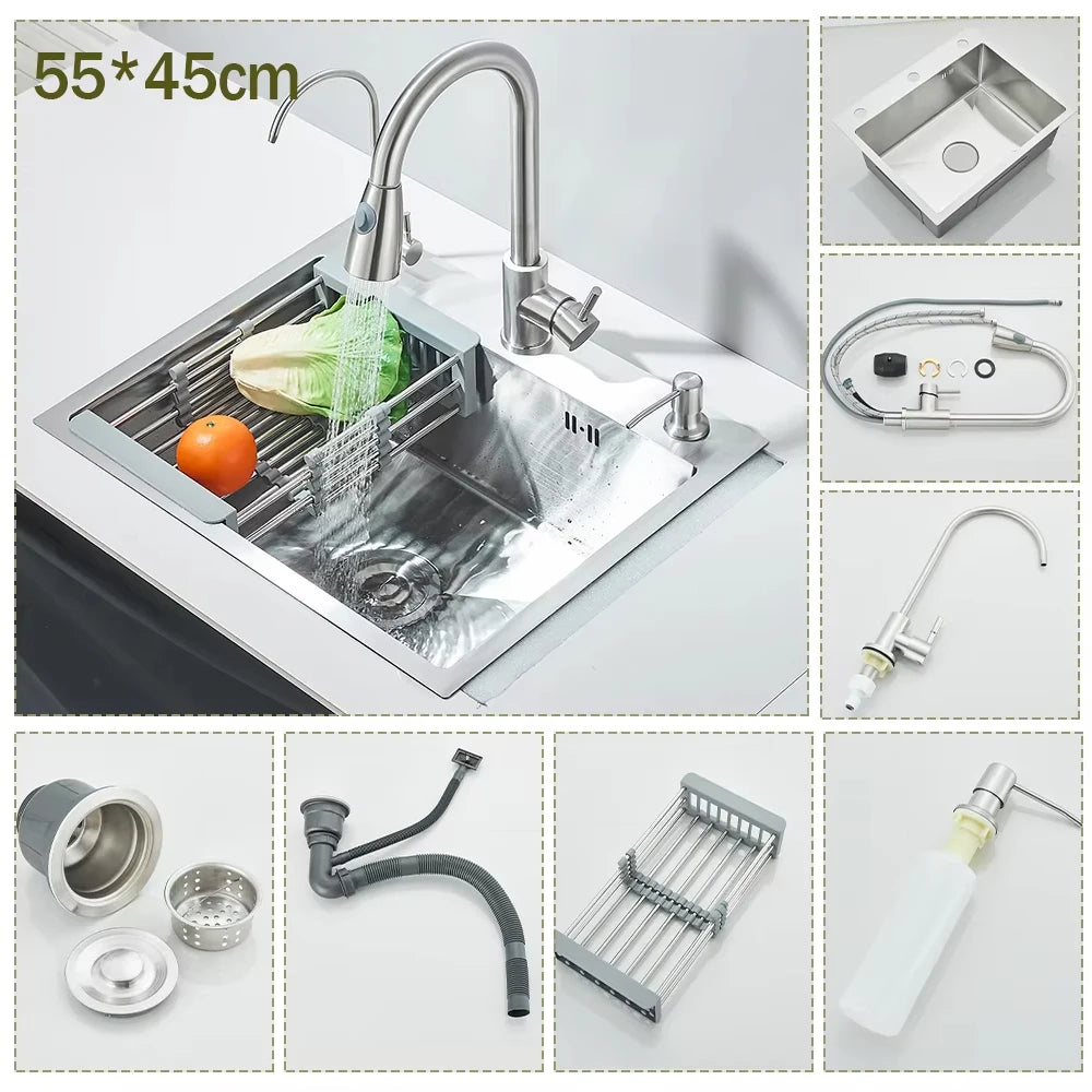 Stainless Steel Undermount Kitchen Sink With Integrated Faucet And Basin