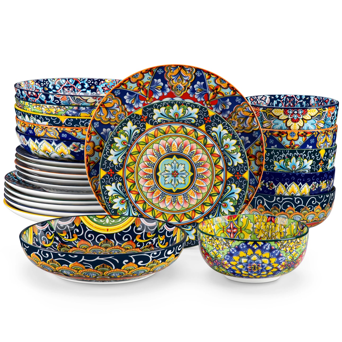 Malacasa Premium Porcelain Ceramic Dinnerware Set Bohemian Plant Design