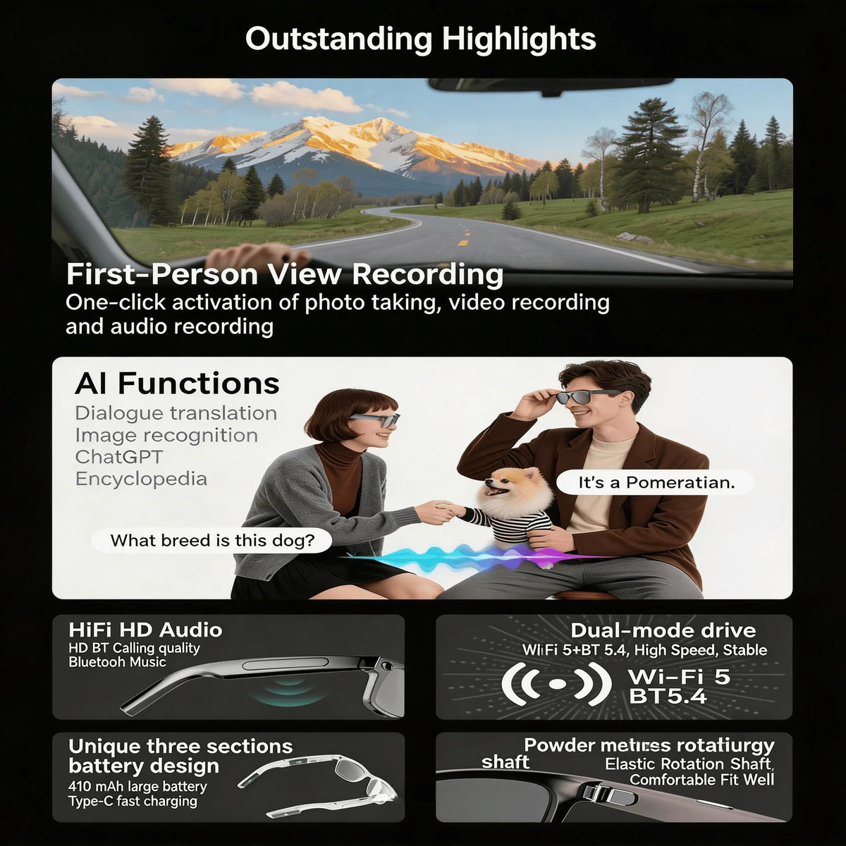 W&O 4K AI Camera Glasses With Translation And Open Ear Audio
