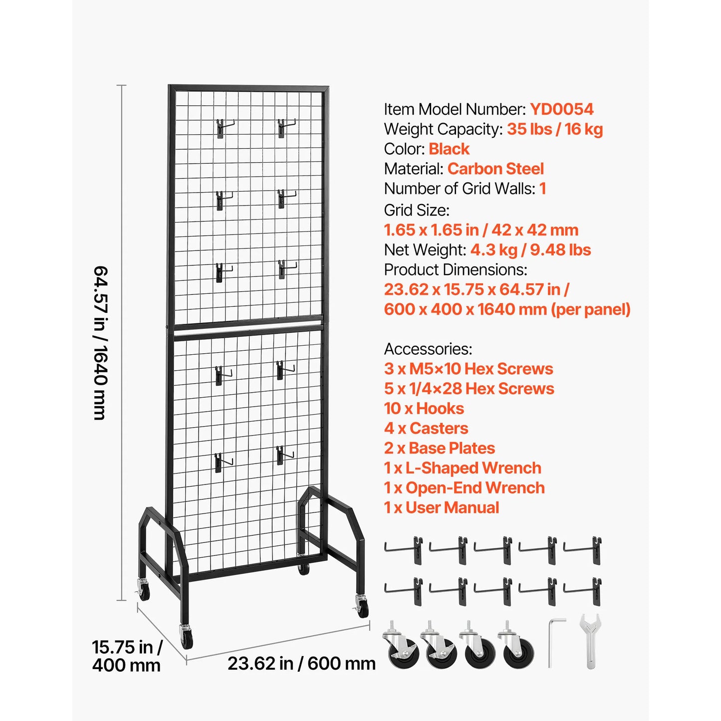 SucceBuy Carbon Steel Grid Wall Panel Display Rack With Wheels