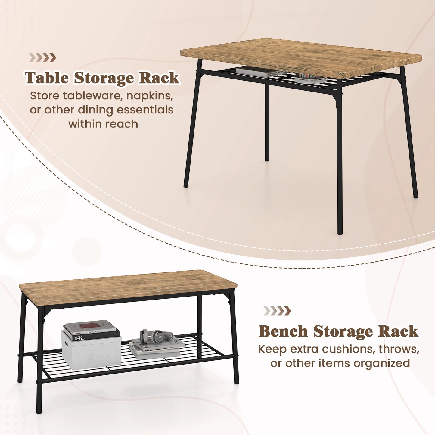 HOMASIS 4 Piece Dining Table Set With Bench And Chairs