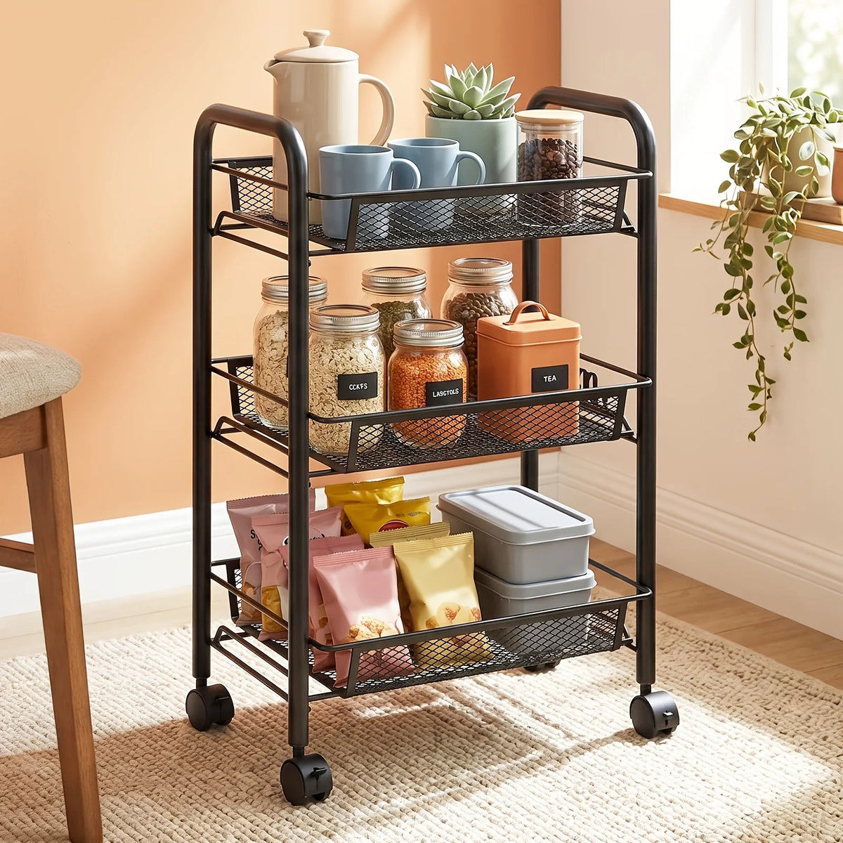 DO DOWIN Metal Mesh Rolling Storage Cart With Wheels for Kitchen Organization