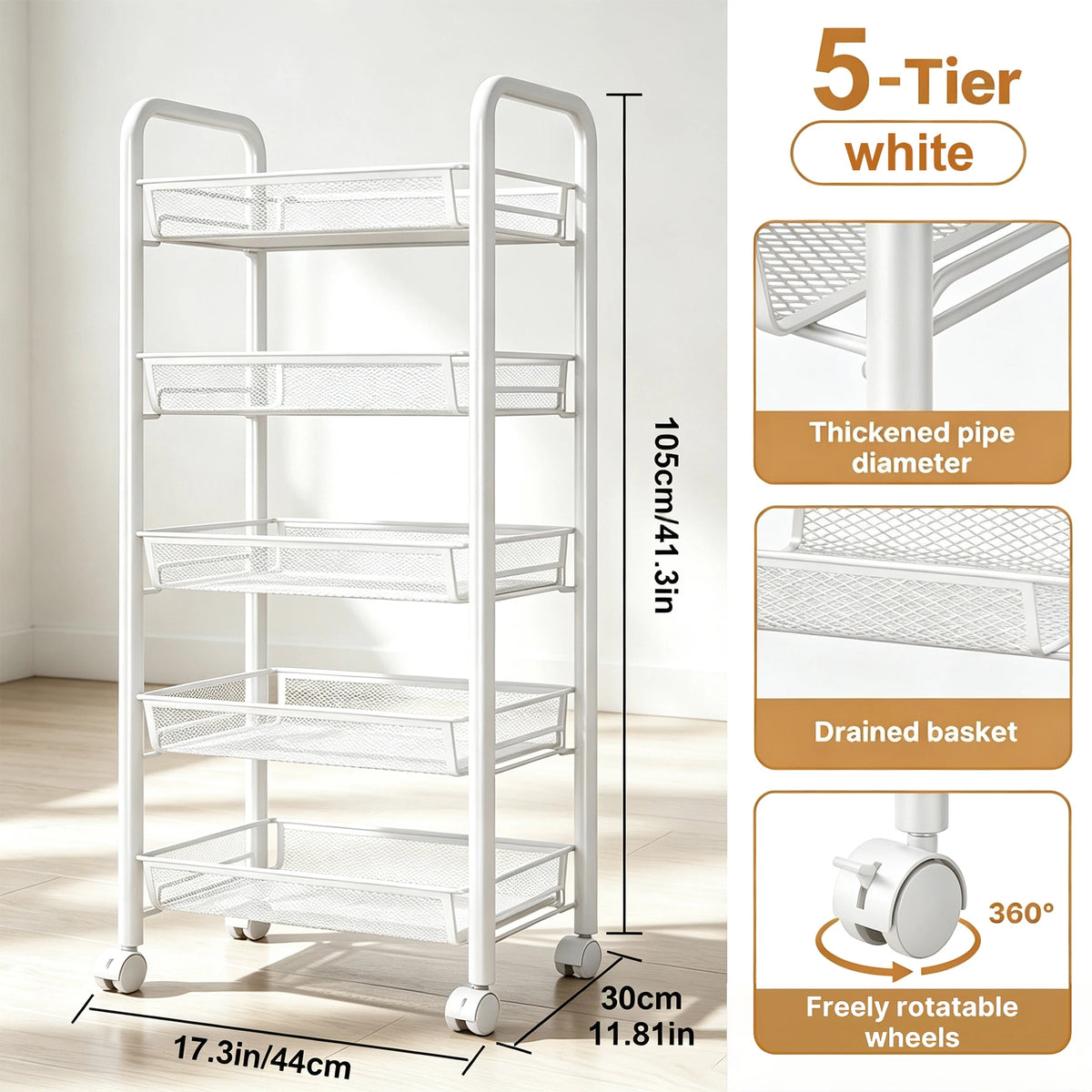 DO DOWIN Metal Mesh Rolling Storage Cart With Wheels for Kitchen Organization