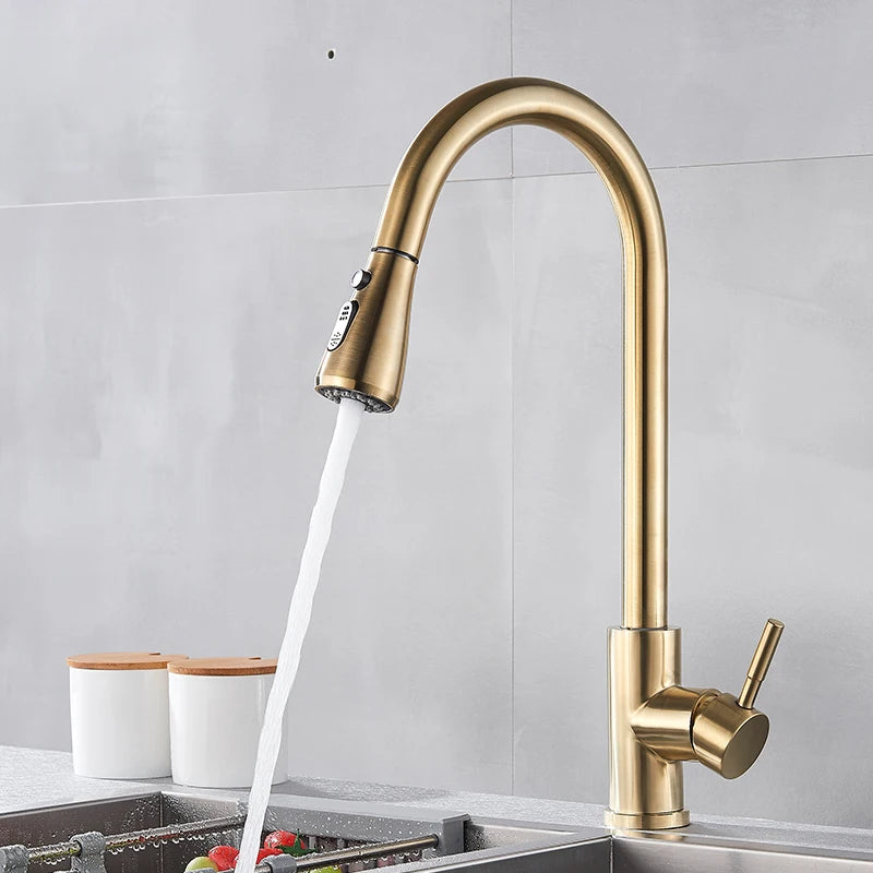 MYQualife Deck Mounted Pull Out Kitchen Sink Faucet