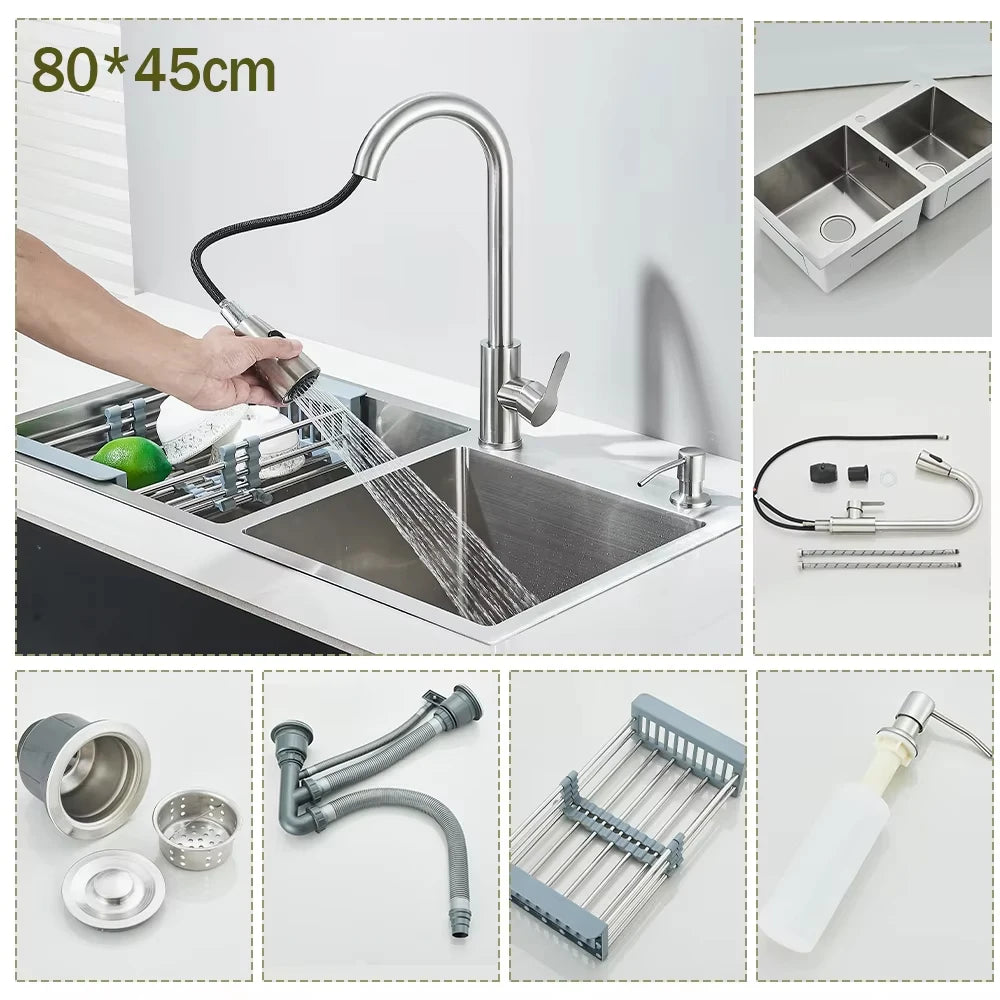 Stainless Steel Undermount Kitchen Sink With Integrated Faucet And Basin