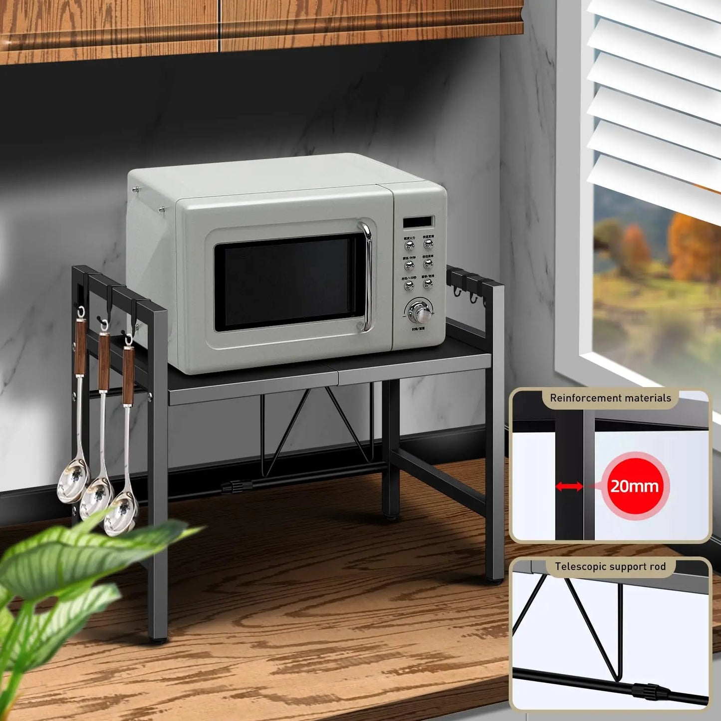 Expandable Microwave Shelf Organizer For Countertop Tableware Storage