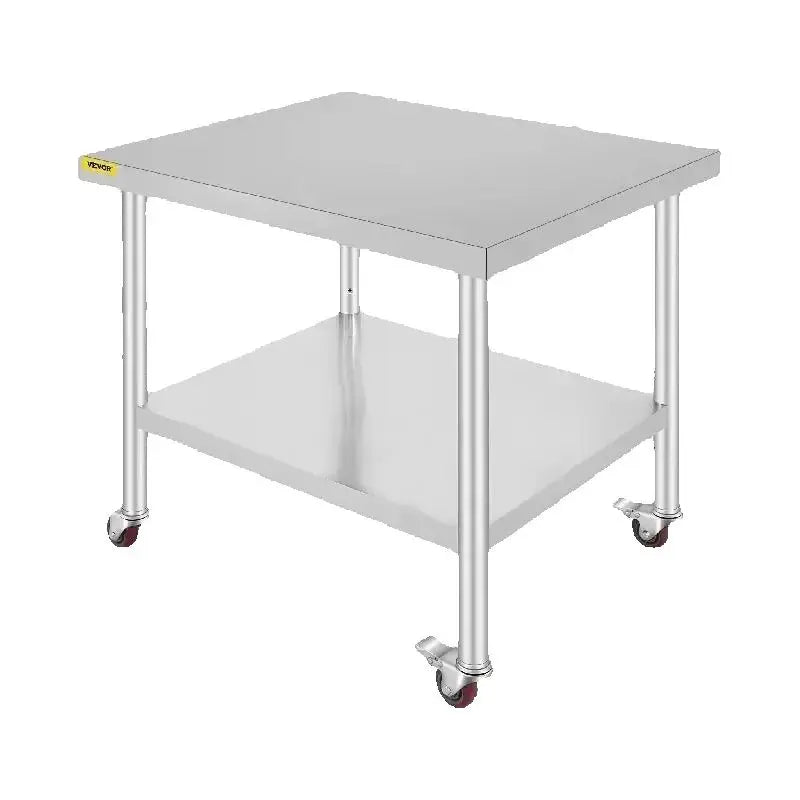 SucceBuy Stainless Steel Kitchen Prep Table With Casters And Backsplash