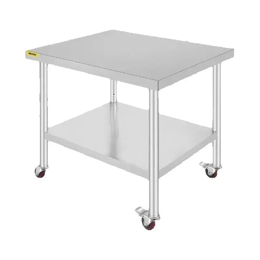 SucceBuy Stainless Steel Kitchen Prep Table With Casters And Backsplash