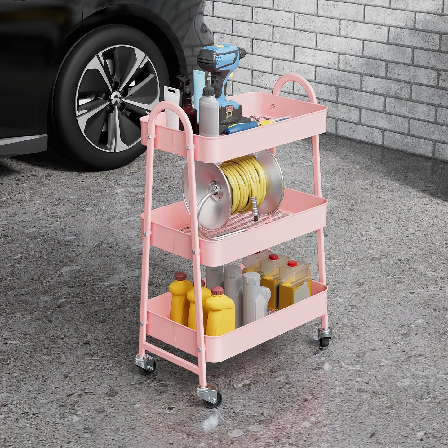 JHK 3 Tier Metal Rolling Storage Cart With Lockable Wheels